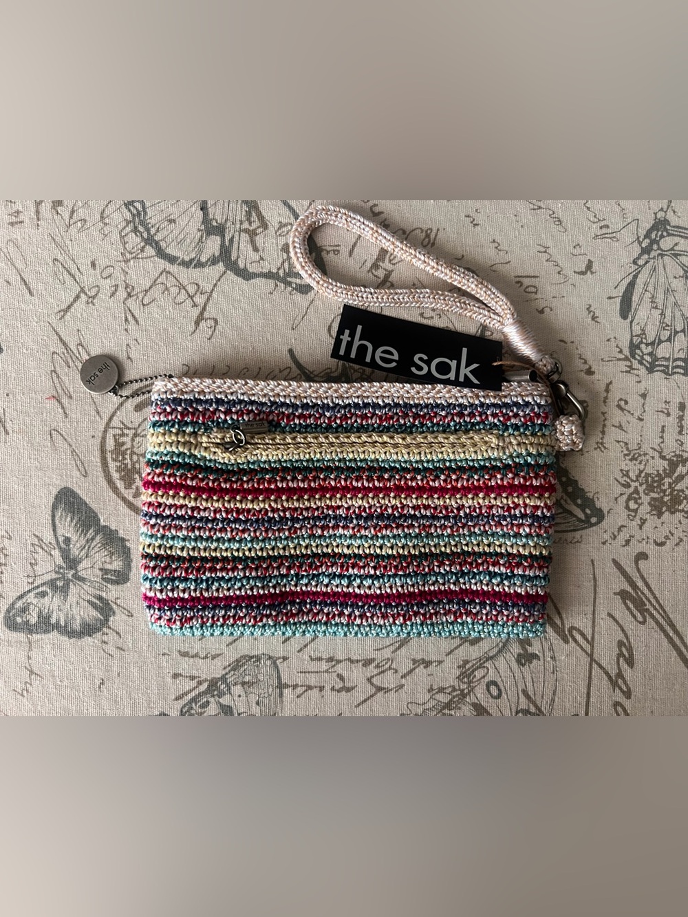 *Hard to Find* The Sak Multicolor Crochet Wristlet - Cream, Teal & Red